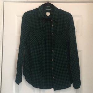 Green and black flannel button down